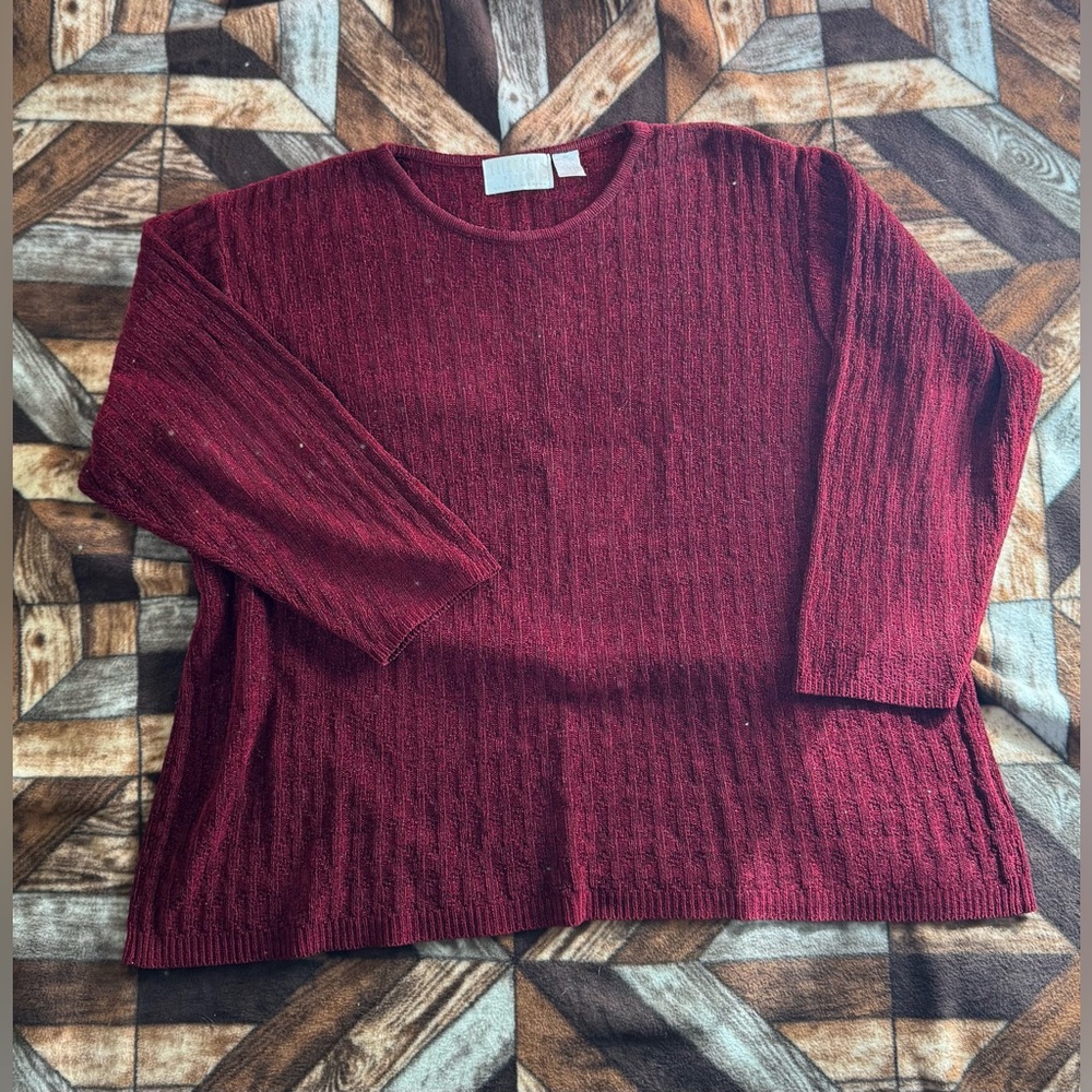Liz Claiborne Deep Red Textured Crew Neck Sweater